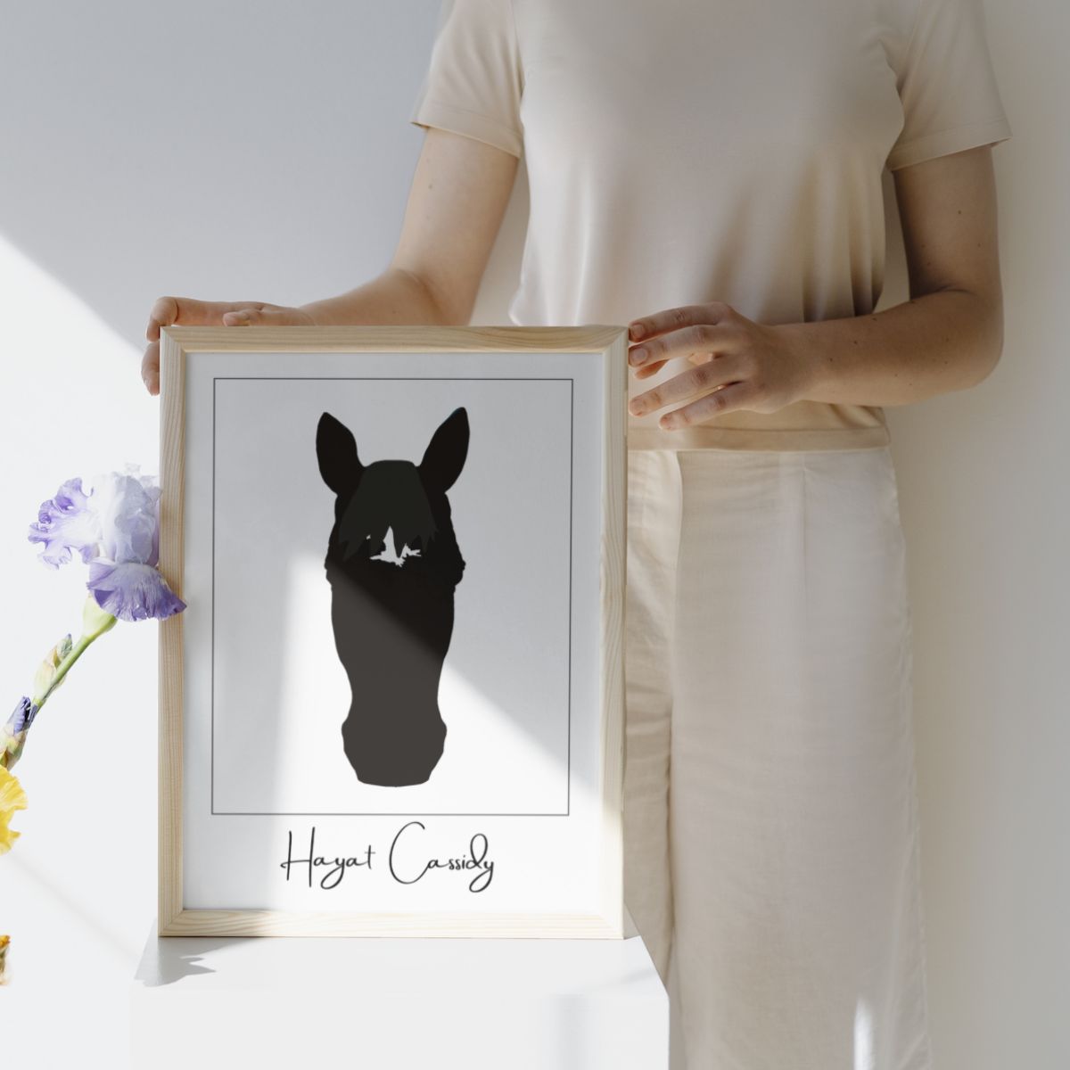 Digitales Pferdeportrait nach Fotovorlage in schwarz/weiß - Handvollhufeisen Shop