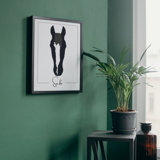 Digitales Pferdeportrait nach Fotovorlage in schwarz/weiß - Handvollhufeisen Shop